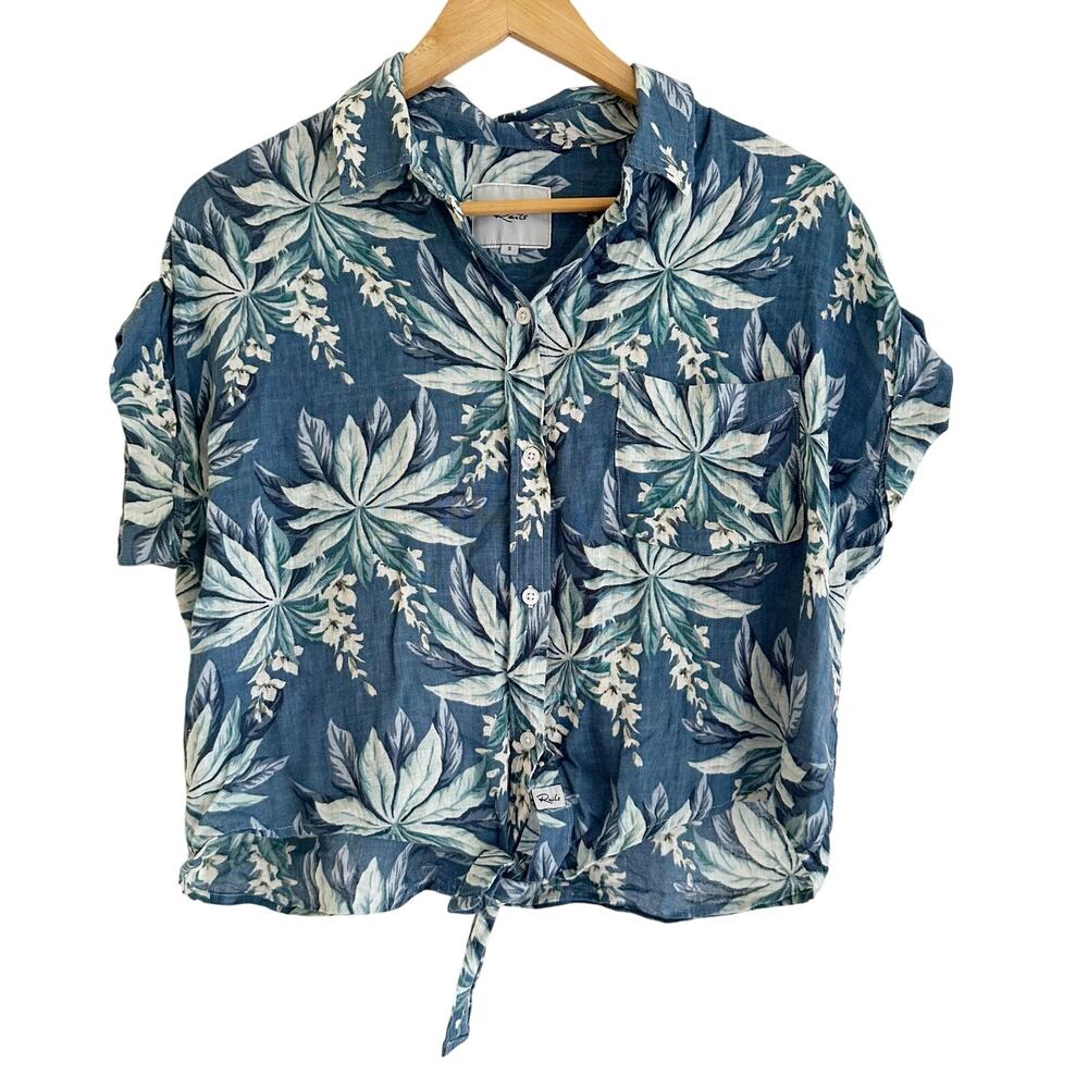 Rails Amelie Banzai Linen Floral Hawaiian Front Tie Shirt Size Small Coastal